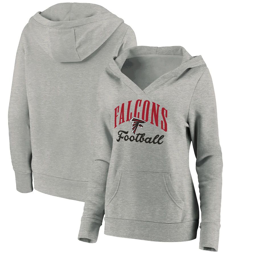 Women Atlanta Falcons Fanatics Branded Heathered Gray Victory Script V-Neck Pullover Hoodie